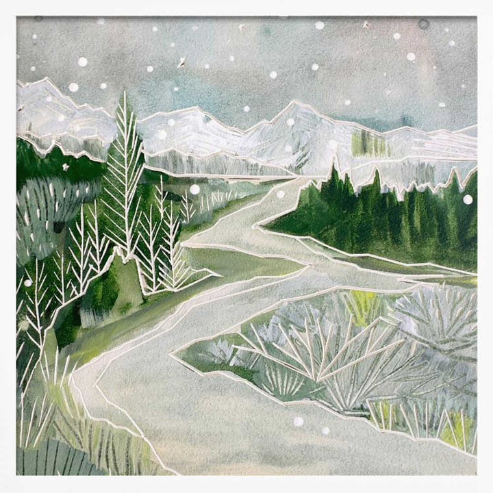 Snowy Mountain Path - Square Stretched Canvas, Poster or Fine Art Print - I Heart Wall Art - Poster Print, Canvas Print or Framed Art Print