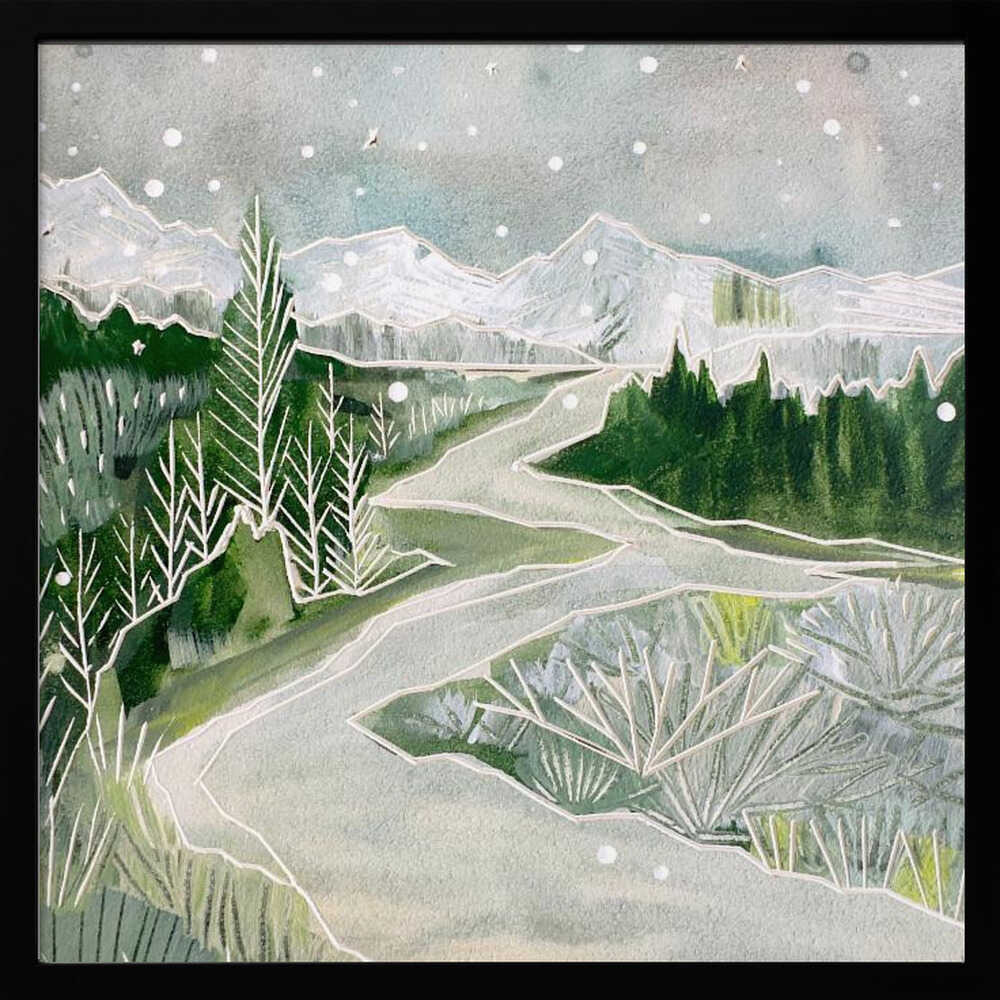 Snowy Mountain Path - Square Stretched Canvas, Poster or Fine Art Print - I Heart Wall Art - Poster Print, Canvas Print or Framed Art Print