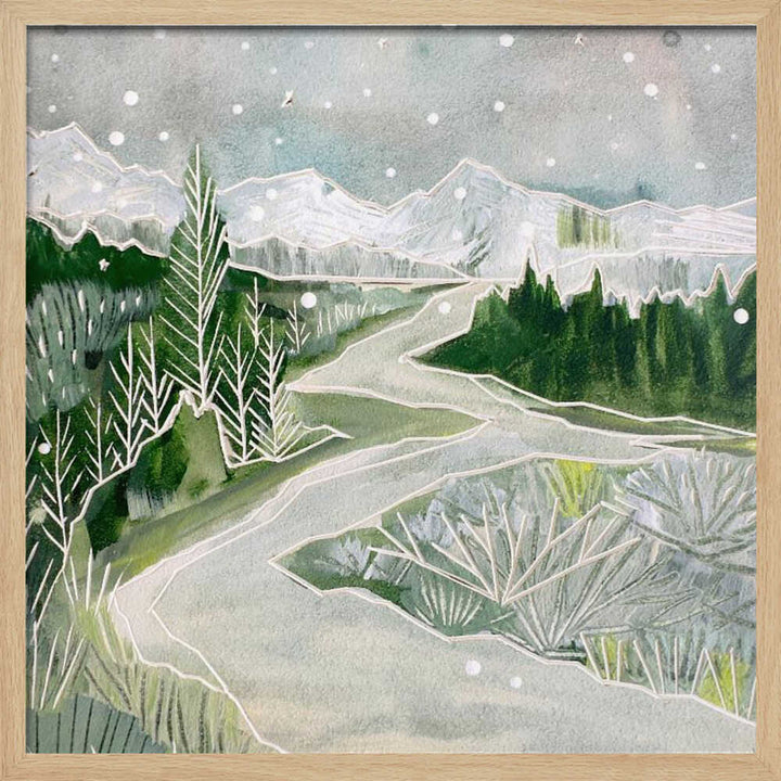 Snowy Mountain Path - Square Stretched Canvas, Poster or Fine Art Print - I Heart Wall Art - Poster Print, Canvas Print or Framed Art Print
