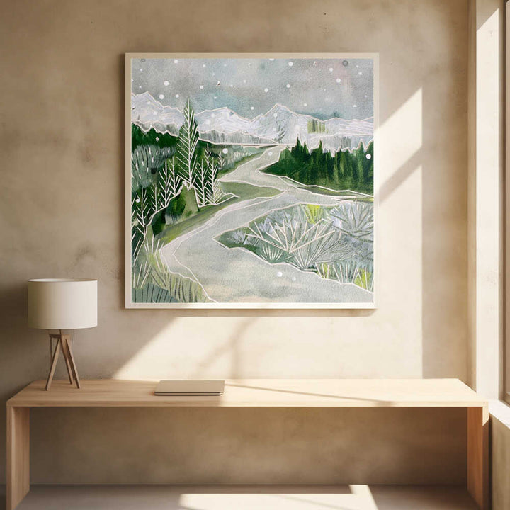 Snowy Mountain Path - Square Stretched Canvas, Poster or Fine Art Print - I Heart Wall Art - Poster Print, Canvas Print or Framed Art Print