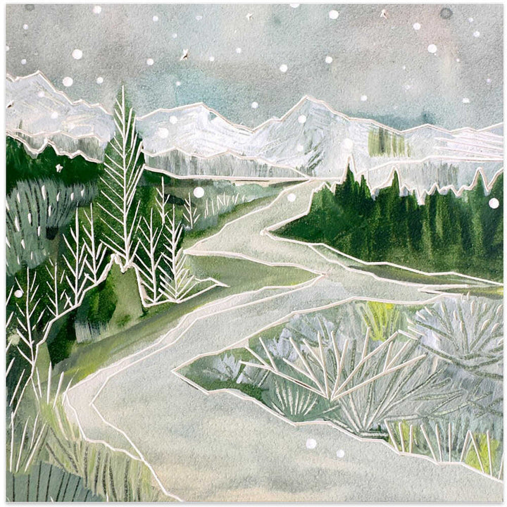 Snowy Mountain Path - Square Stretched Canvas, Poster or Fine Art Print - I Heart Wall Art - Poster Print, Canvas Print or Framed Art Print