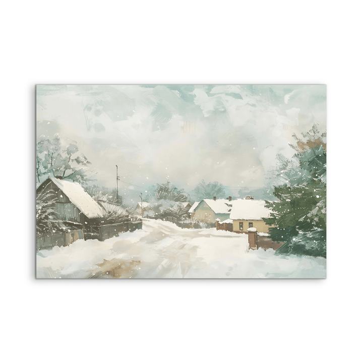Snowy Village - Winter Landscape Stretched Canvas, Poster or Fine Art Print - I Heart Wall Art - Poster Print, Canvas Print or Framed Art Print