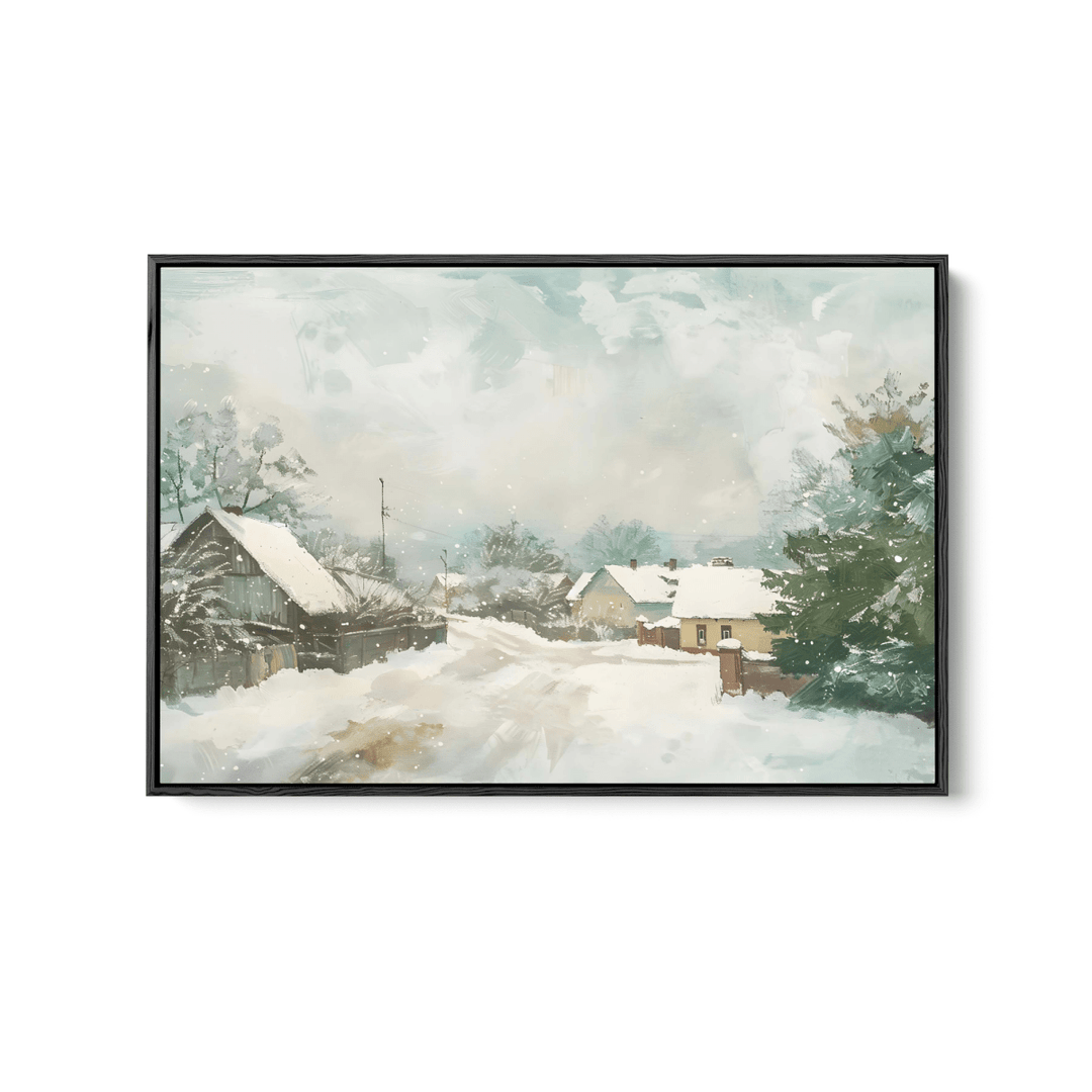 Snowy Village - Winter Landscape Stretched Canvas, Poster or Fine Art Print - I Heart Wall Art - Poster Print, Canvas Print or Framed Art Print