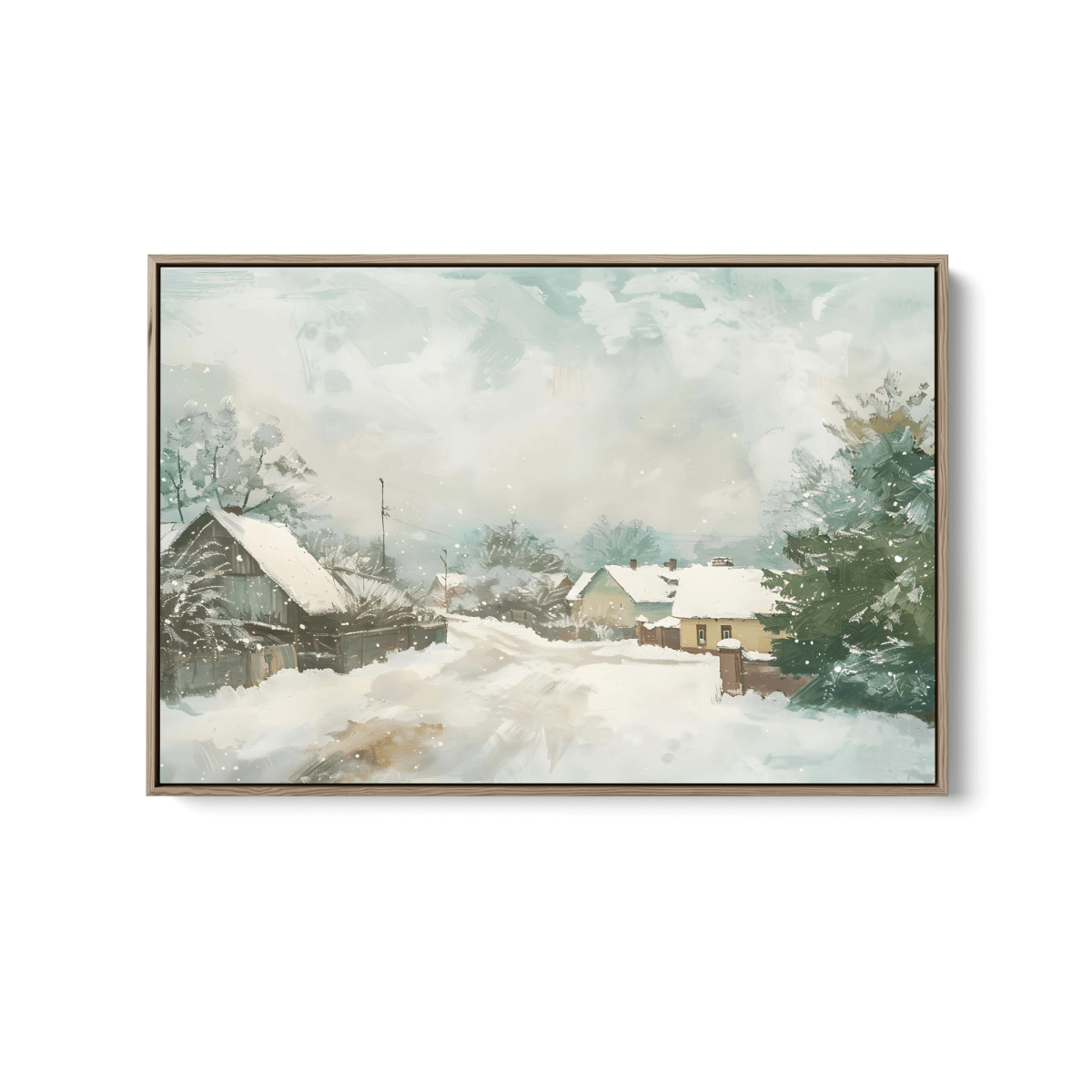 Snowy Village - Winter Landscape Stretched Canvas, Poster or Fine Art Print - I Heart Wall Art - Poster Print, Canvas Print or Framed Art Print