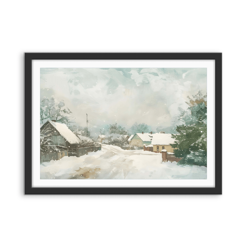 Snowy Village - Winter Landscape Stretched Canvas, Poster or Fine Art Print - I Heart Wall Art - Poster Print, Canvas Print or Framed Art Print