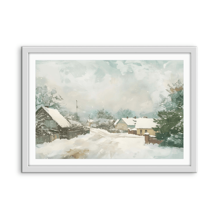 Snowy Village - Winter Landscape Stretched Canvas, Poster or Fine Art Print - I Heart Wall Art - Poster Print, Canvas Print or Framed Art Print