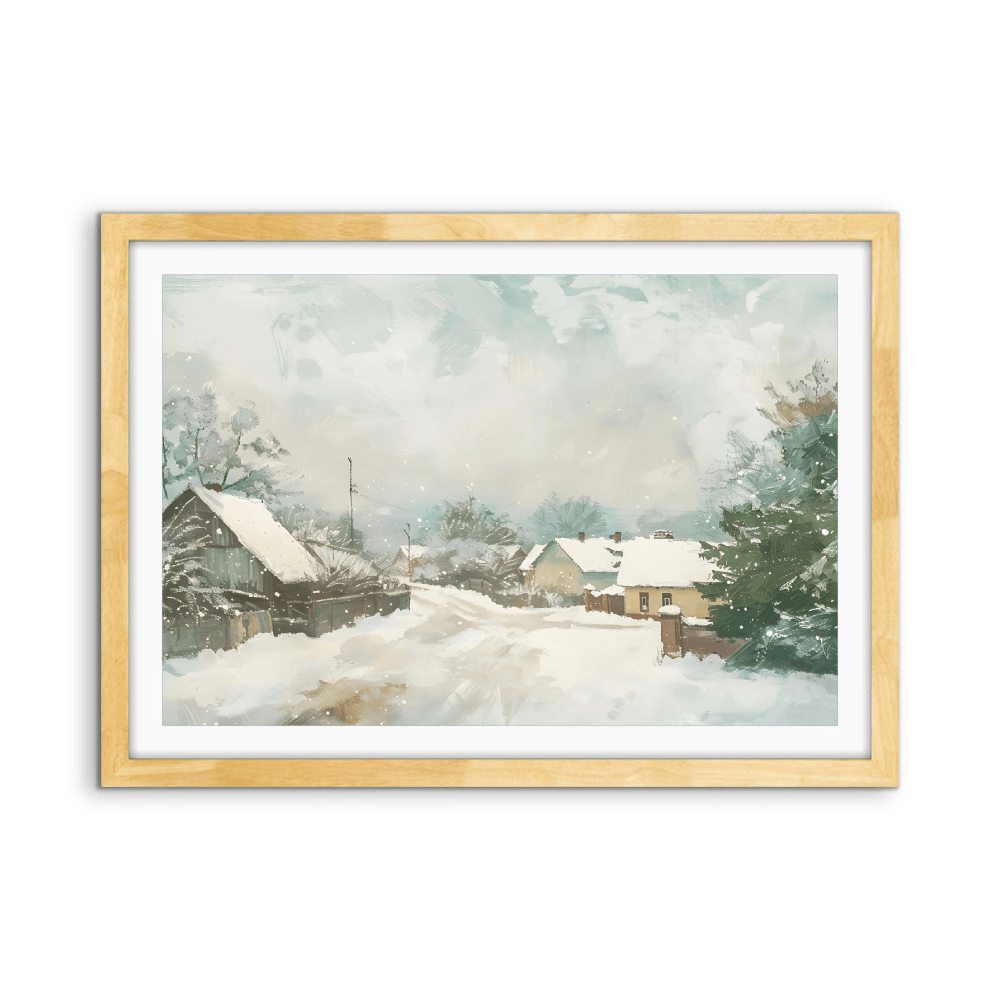 Snowy Village - Winter Landscape Stretched Canvas, Poster or Fine Art Print - I Heart Wall Art - Poster Print, Canvas Print or Framed Art Print