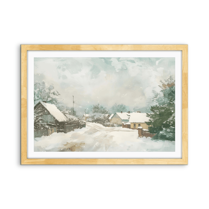 Snowy Village - Winter Landscape Stretched Canvas, Poster or Fine Art Print - I Heart Wall Art - Poster Print, Canvas Print or Framed Art Print