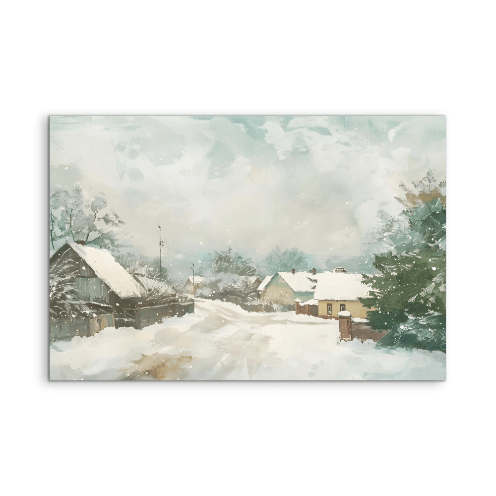 Snowy Village - Winter Landscape Stretched Canvas, Poster or Fine Art Print - I Heart Wall Art - Poster Print, Canvas Print or Framed Art Print