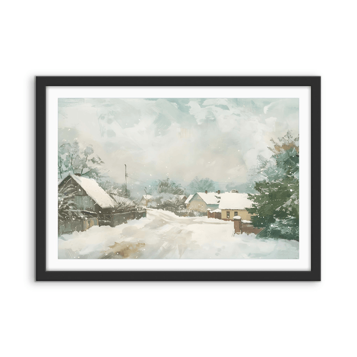 Snowy Village - Winter Landscape Stretched Canvas, Poster or Fine Art Print - I Heart Wall Art - Poster Print, Canvas Print or Framed Art Print