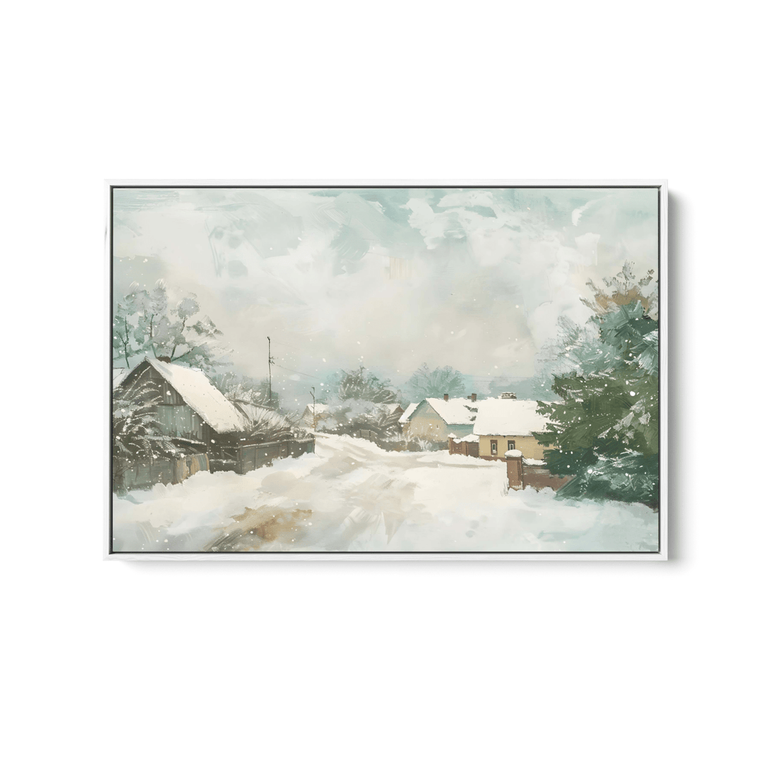 Snowy Village - Winter Landscape Stretched Canvas, Poster or Fine Art Print - I Heart Wall Art - Poster Print, Canvas Print or Framed Art Print