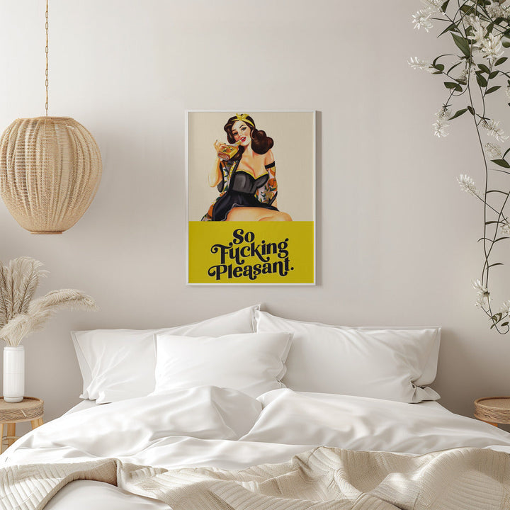 So Fucking Pleasant Art Deco Pinup Girl - Stretched Canvas, Poster or Fine Art Print I Heart Wall Art