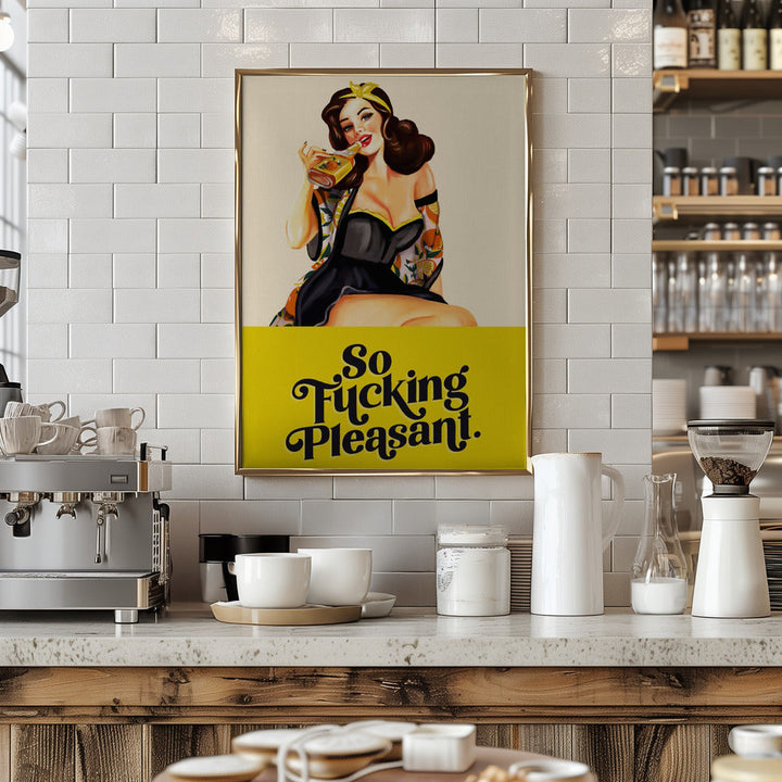 So Fucking Pleasant Art Deco Pinup Girl - Stretched Canvas, Poster or Fine Art Print I Heart Wall Art