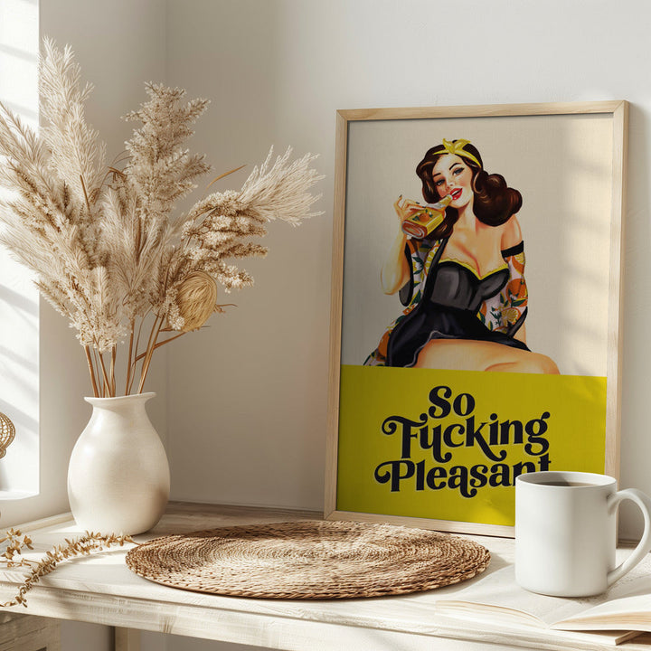 So Fucking Pleasant Art Deco Pinup Girl - Stretched Canvas, Poster or Fine Art Print I Heart Wall Art