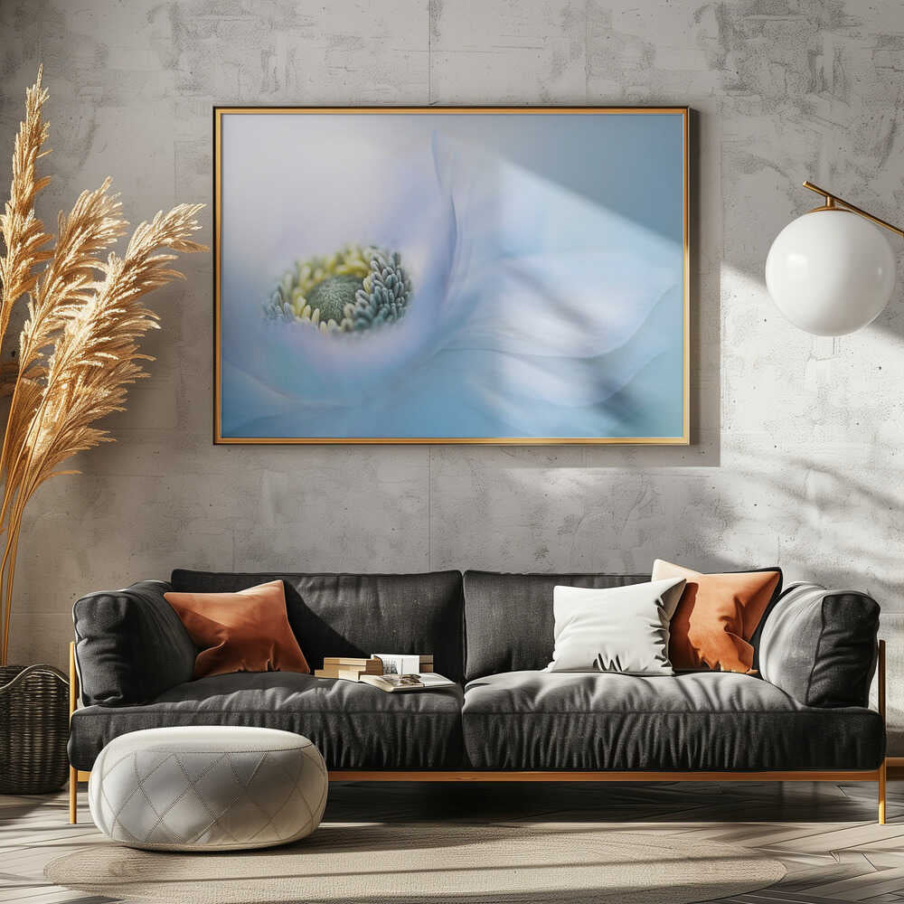 Soft Blue Flower - Floral Photographic Stretched Canvas Poster or Fine Art Print