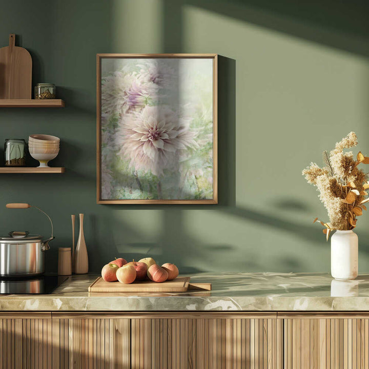 Soft Dahlia Blooms - Floral Photographic Stretched Canvas Poster or Fine Art Print