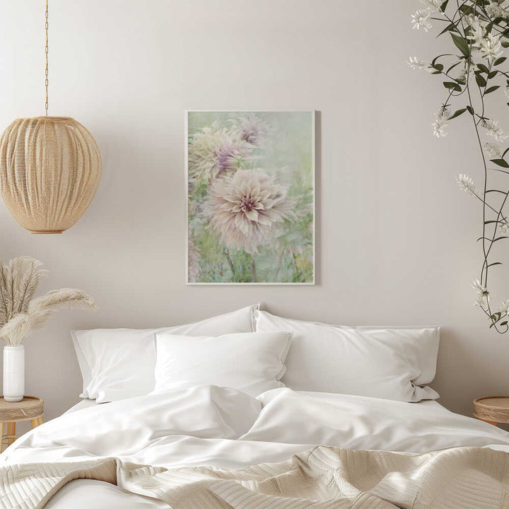 Soft Dahlia Blooms - Floral Photographic Stretched Canvas Poster or Fine Art Print