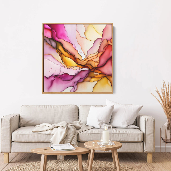 Soft Folds - Pink and Yellow Alcohol Ink - Stretched Canvas Canvas Print or Framed Art Print I Heart Wall Art Australia 