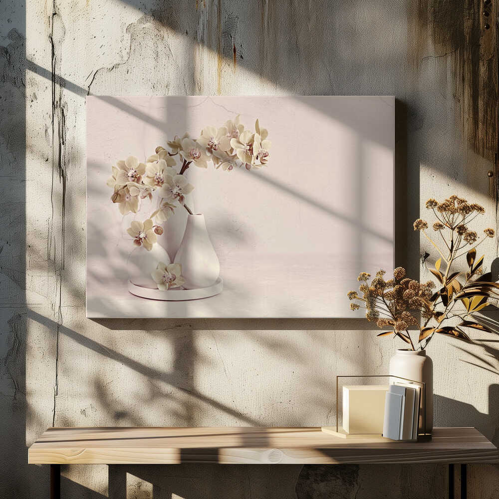 Soft Orchid Still Life - Floral Photographic Stretched Canvas Poster or Fine Art Print