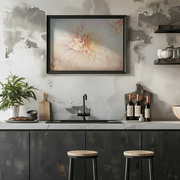 Soft Peach Dahlias - Floral Photographic Stretched Canvas Poster or Fine Art Print