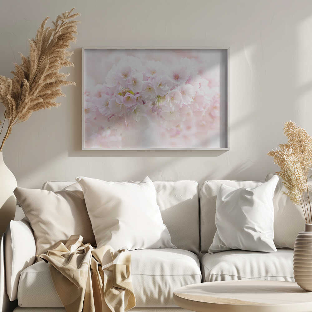 Soft Pink Blossoms - Floral Photographic Stretched Canvas Poster or Fine Art Print