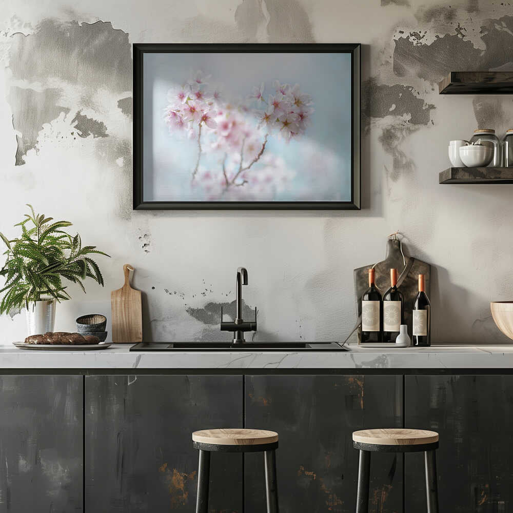 Soft Pink Cherry Blossoms - Stretched Canvas Poster or Fine Art Print