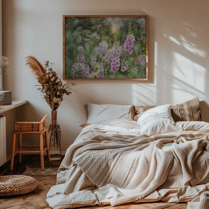 Soft Pink Garden Flowers - Floral Photographic Stretched Canvas Poster or Fine Art Print