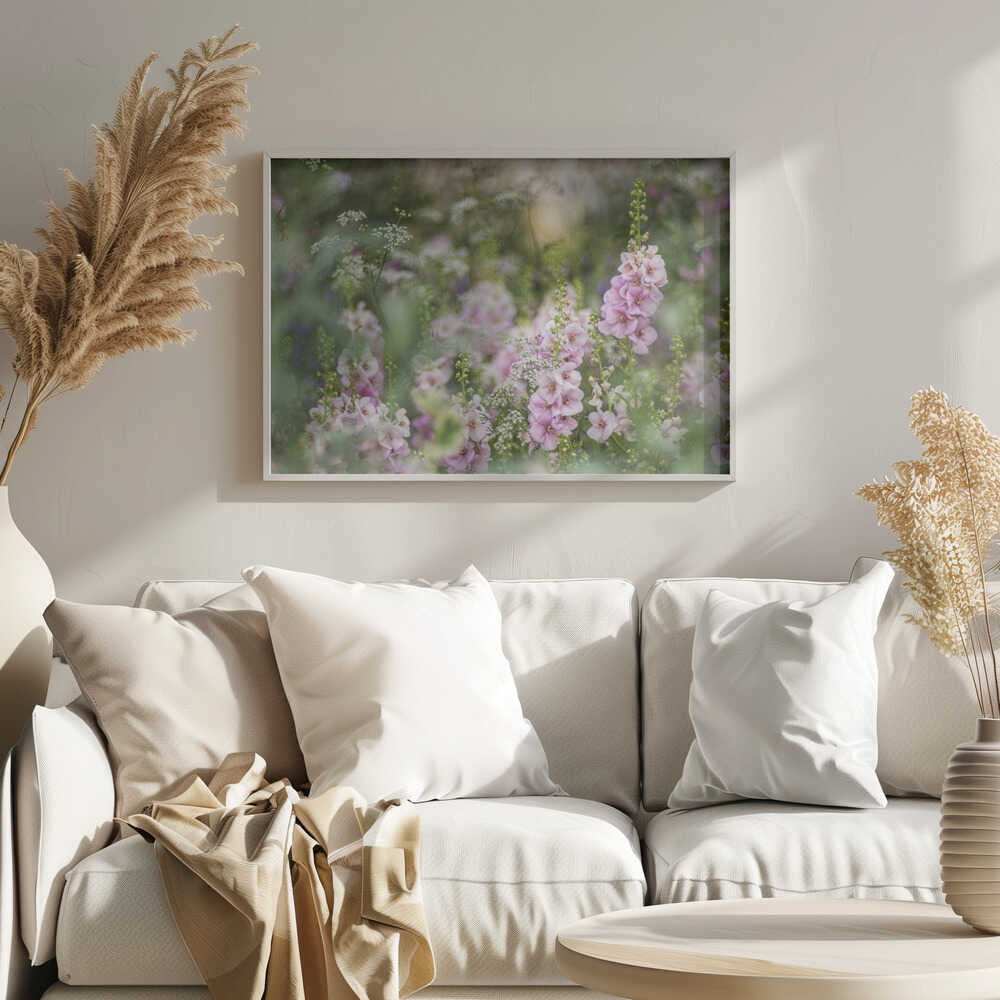 Soft Pink Garden Flowers - Floral Photographic Stretched Canvas Poster or Fine Art Print