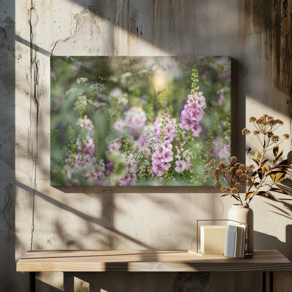 Soft Pink Garden Flowers - Floral Photographic Stretched Canvas Poster or Fine Art Print