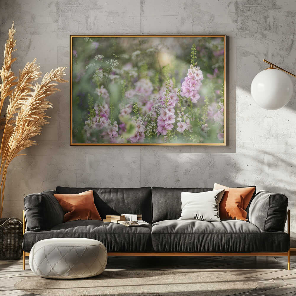 Soft Pink Garden Flowers - Floral Photographic Stretched Canvas Poster or Fine Art Print
