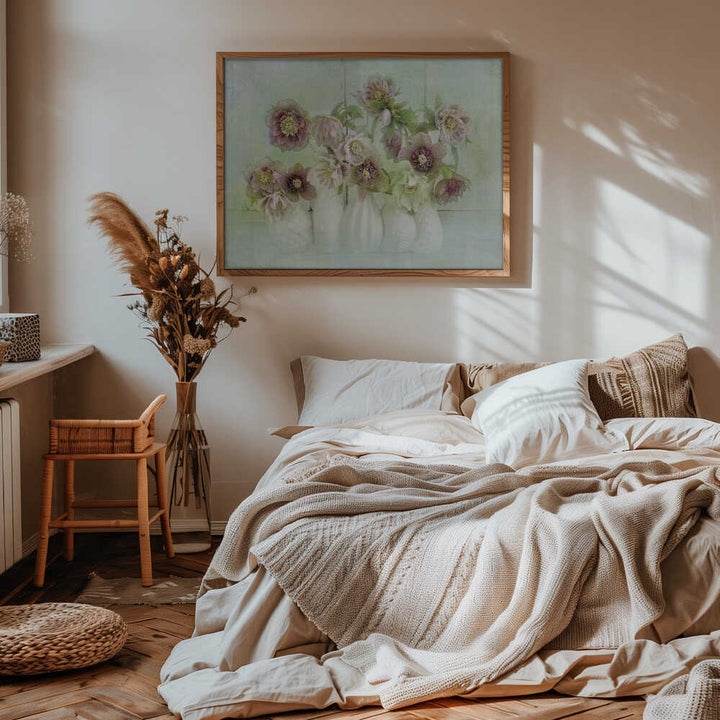 Soft Pink Hellebores - Floral Photographic Stretched Canvas Poster or Fine Art Print