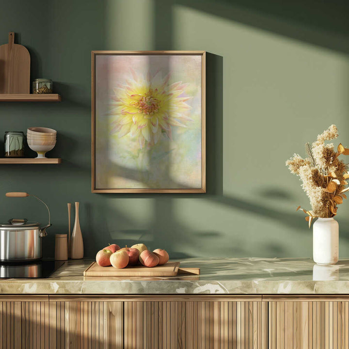 Soft Yellow Dahlia - Floral Photographic Stretched Canvas Poster or Fine Art Print