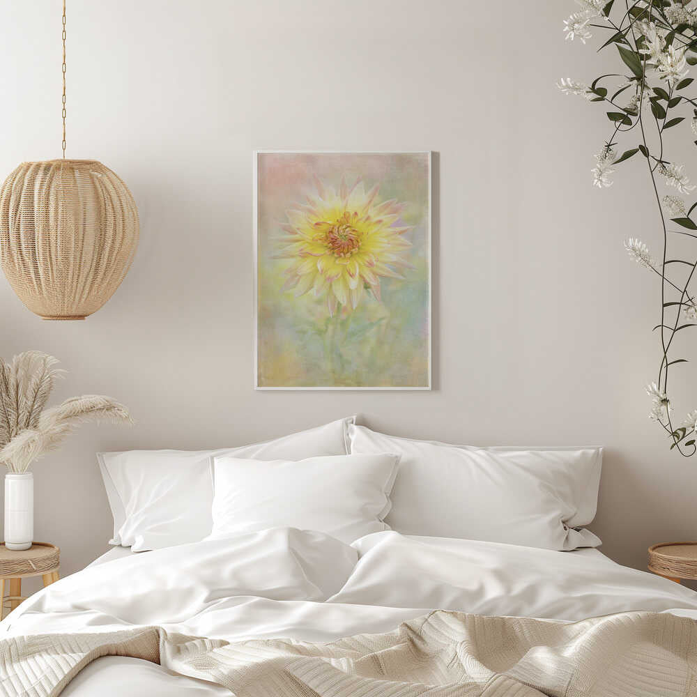 Soft Yellow Dahlia - Floral Photographic Stretched Canvas Poster or Fine Art Print