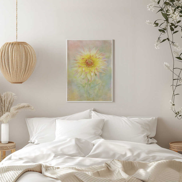 Soft Yellow Dahlia - Floral Photographic Stretched Canvas Poster or Fine Art Print