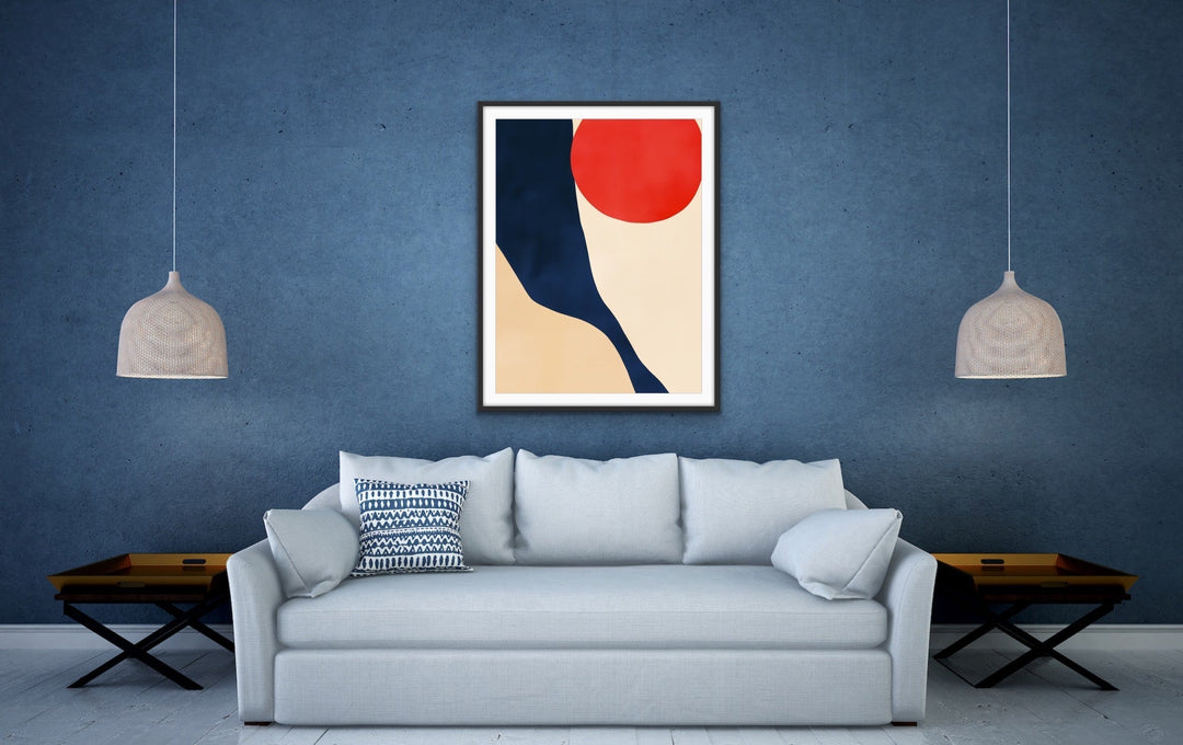 Somewhere in the Desert - Abstract Modern Red &amp; Blue Stretched Canvas, Wall Art Print I Heart Wall Art