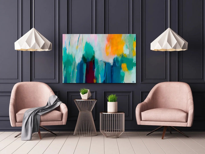 Spacescape - Two Piece Blue and Green Abstract Print Set I Heart Wall Art Australia 