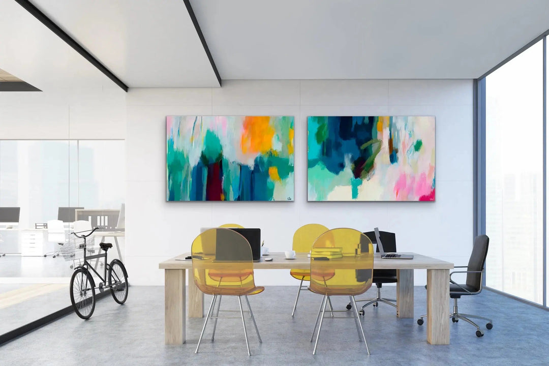 Spacescape - Two Piece Blue and Green Abstract Print Set I Heart Wall Art Australia 