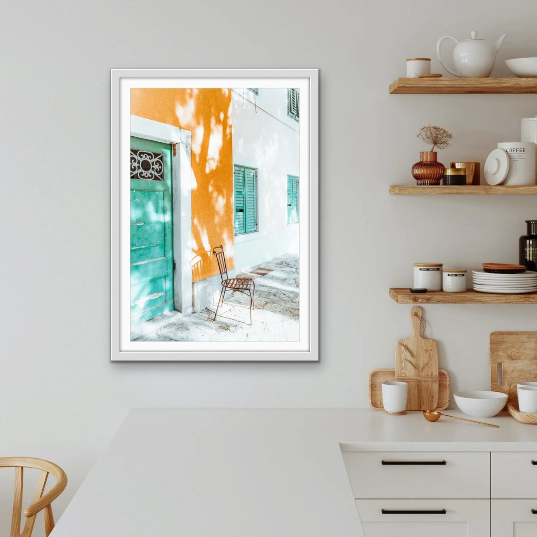 Spanish Street - Yellow and Green Photographic Print Featuring Streetscape Available As A Canvas or Art Print I Heart Wall Art Australia 