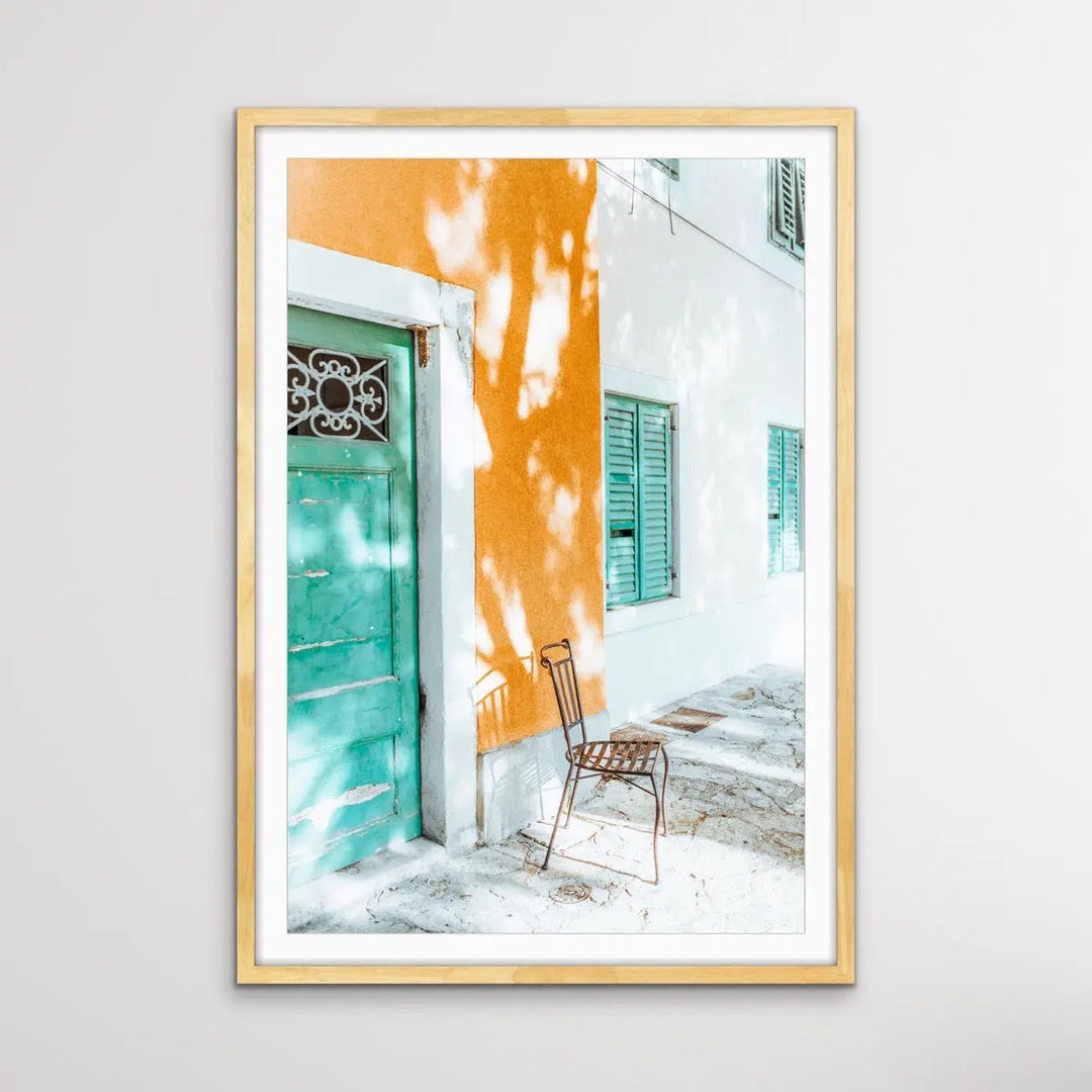 Spanish Street - Yellow and Green Photographic Print Featuring Streetscape Available As A Canvas or Art Print I Heart Wall Art Australia 