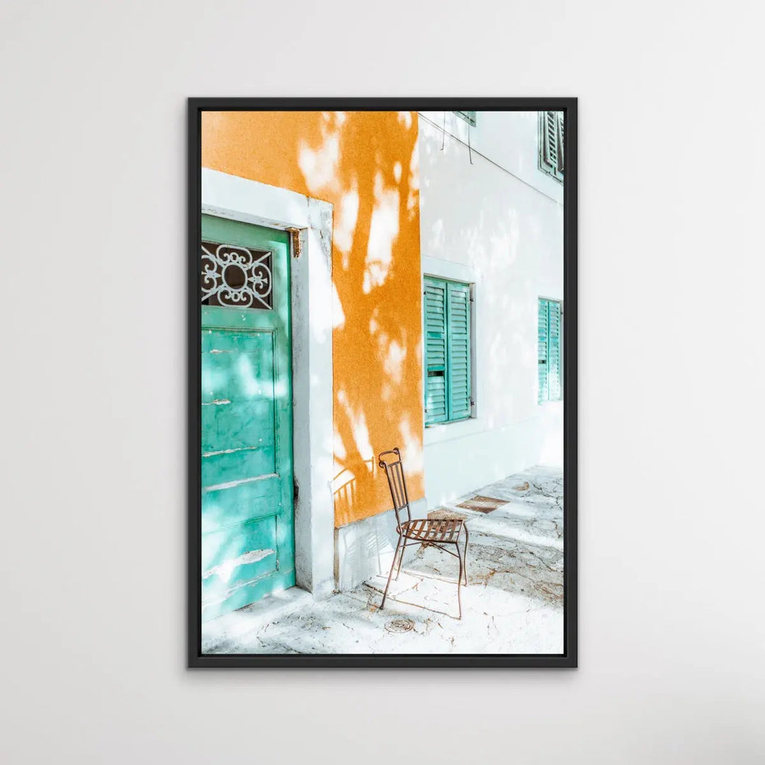 Spanish Street - Yellow and Green Photographic Print Featuring Streetscape Available As A Canvas or Art Print I Heart Wall Art Australia 