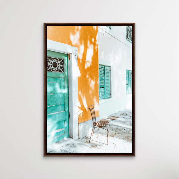 Spanish Street - Yellow and Green Photographic Print Featuring Streetscape Available As A Canvas or Art Print I Heart Wall Art Australia 