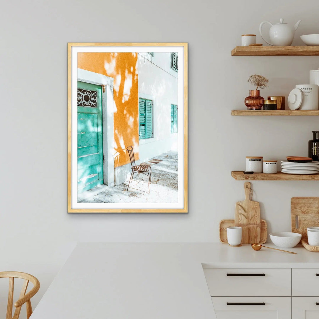 Spanish Street - Yellow and Green Photographic Print Featuring Streetscape Available As A Canvas or Art Print I Heart Wall Art Australia 