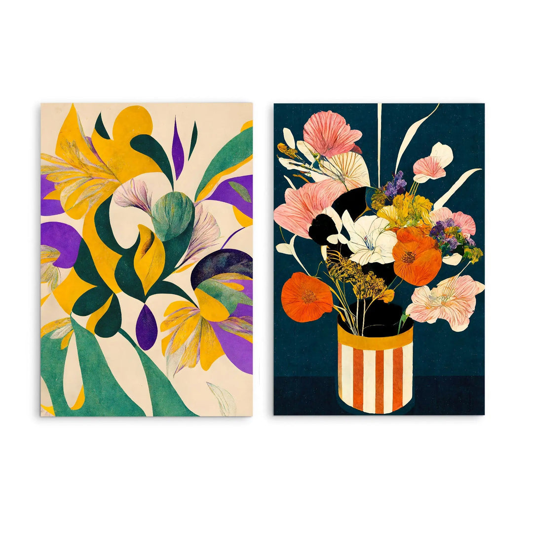 Spring flowers and Flowers At Night by Treechild - Two Piece Stretched Canvas or Art Print Set Diptych I Heart Wall Art Australia 