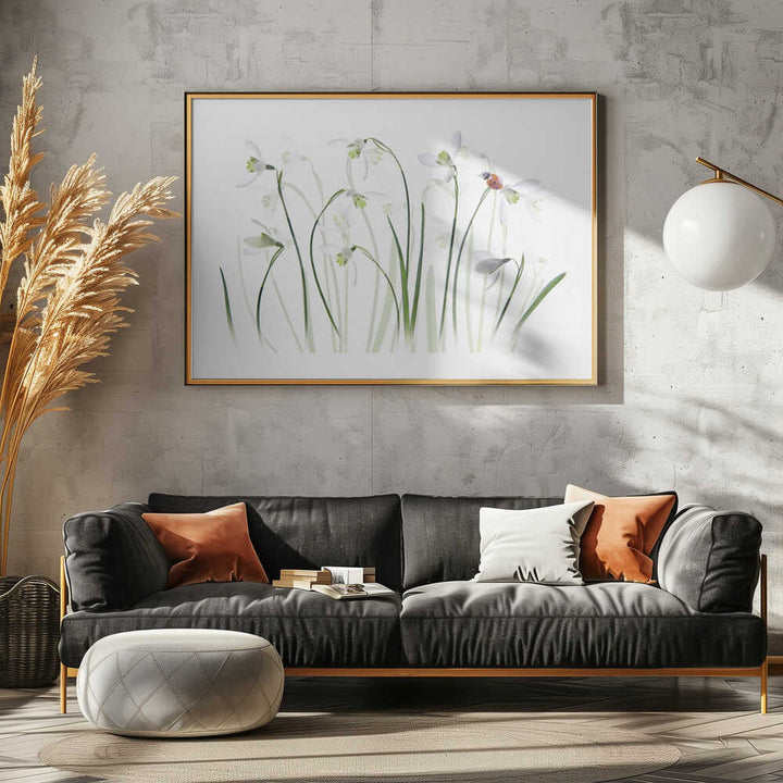 Spring Snowdrops Ladybug - Floral Photographic Stretched Canvas Poster or Fine Art Print