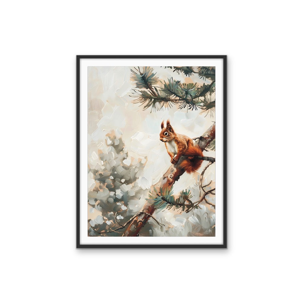 Squirrel in the Pines - Snowy Animal in Forest Stretched Canvas or Wall Art Print I Heart Wall Art