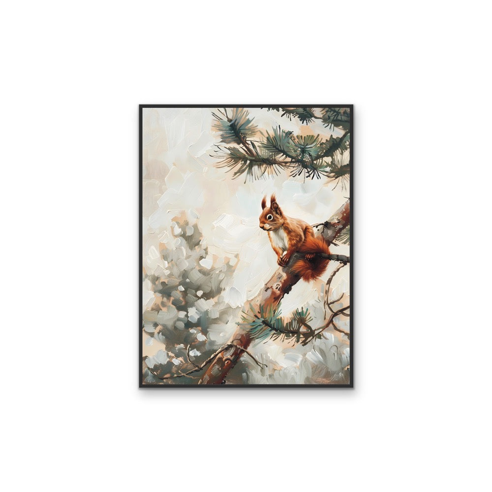 Squirrel in the Pines - Snowy Animal in Forest Stretched Canvas or Wall Art Print I Heart Wall Art