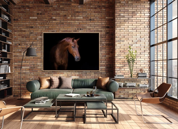 Stallion - Horse Against Black Stretched Canvas Print or Framed Fine Art Print I Heart Wall Art Australia