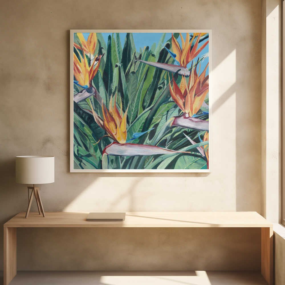 Stelitzia 3 By Viccy Wanliss - Square Stretched Canvas, Poster or Fine Art Print - I Heart Wall Art - Poster Print, Canvas Print or Framed Art Print