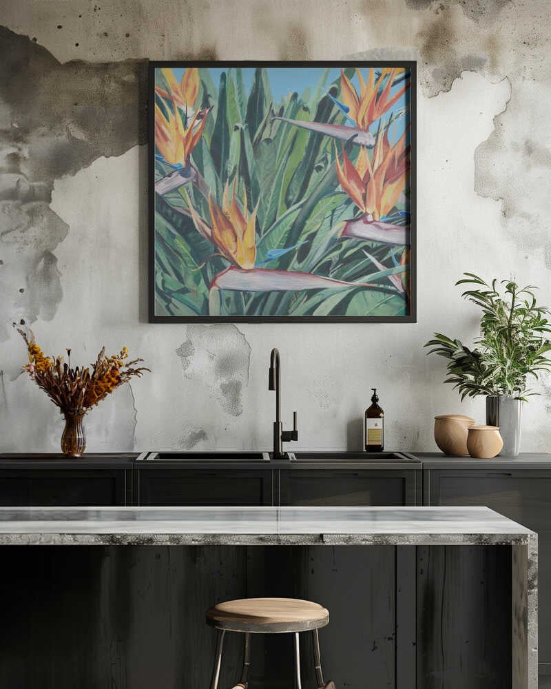 Stelitzia 3 By Viccy Wanliss - Square Stretched Canvas, Poster or Fine Art Print - I Heart Wall Art - Poster Print, Canvas Print or Framed Art Print