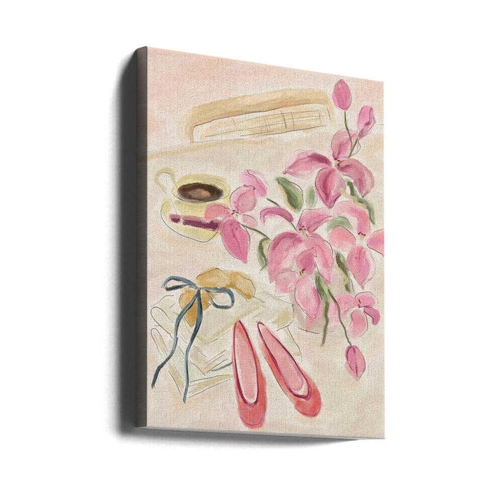 Still Life Watercolor Illustration with Ballerinas - Stretched Canvas Poster or Fine Art Print